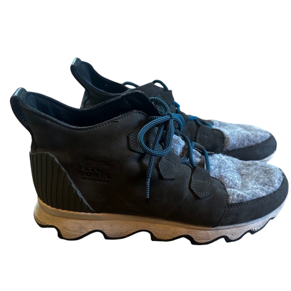 Sorel  Black Grey Felt Kinetic Short Waterproof Boots Womens 11